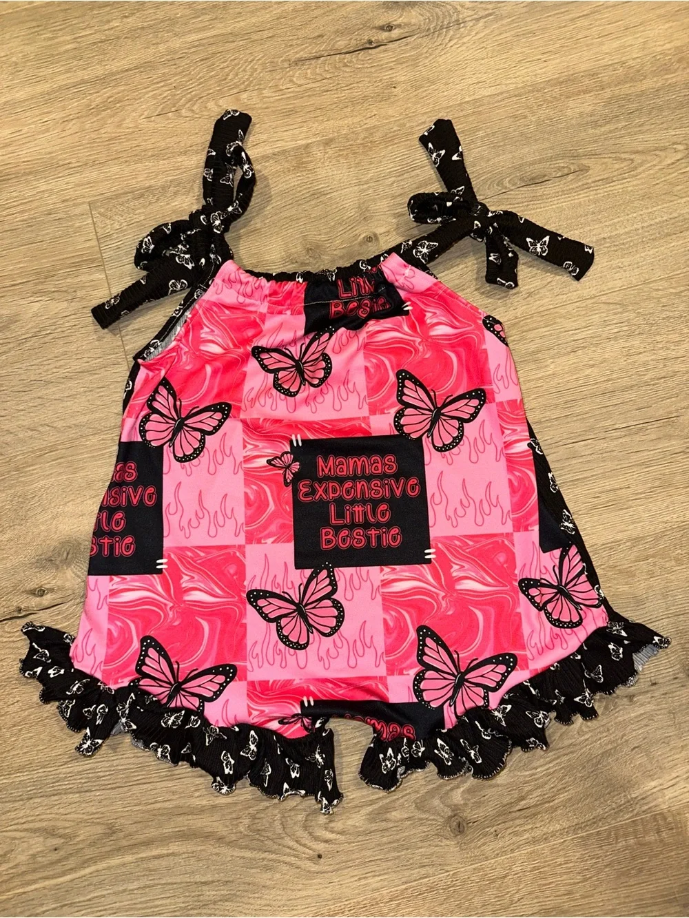 Handmade Pink Butterfly Tie-Strap Girls Romper -